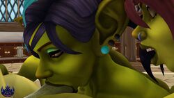 1boy 3d 3girls areolae artist_name bangs big_lips black_hair deepthroat detailed_background duo_focus earrings eyelashes faceless_male facial_piercing fellatio female foursome goblin goblin_female green_lips green_nipples green_skin grey-yordle half-closed_eyes highres huge_cock humanoid humanoid_on_humanoid interspecies magenta_hair male male/female nipples nose_piercing nude open_mouth oral orc orc_male penis piercing pointy_ears red_eyes rolling_eyes source_filmmaker straight surprised teal_hair warcraft watching watermark wide_eyed world_of_warcraft