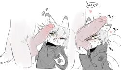 ambiguous_gender anthro anthro_on_anthro ball_suck balls bodily_fluids cat_tail circumcised clothing cockslap dripping duo faceless_character faceless_male felid feline flinch fur genital_fluids genitals hair heart_symbol hi_res holding_balls humanoid_genitalia humanoid_penis korean_text looking_at_genitalia looking_at_penis male male/ambiguous mammal motion_lines multicolored_body multicolored_fur navel oral penis penis_on_face precum precum_drip saliva_on_balls sequence sex slap sucking sweater text topwear two_tone_body two_tone_fur unknown_species vitame83 white_body white_fur white_hair yellow_eyes