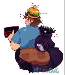 007n7 007n7_(forsaken) 2boys ass ass_worship big_ass blush clothed evensfw forsaken_(roblox) fully_clothed gay hearts_around_head male_only ms_eve noli_(forsaken) roblox roblox_game robloxian self_upload tagme watermark