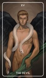2023 angel_wings belly belly_button black_wings blind_eye blonde_hair clothing dick fit fit_male green_clothing harry_potter hogwarts_legacy light-skinned_male light_skin male male_only muscular muscular_male nipples ominis_gaunt penis pubes pubic_hair short_hair snake snake_tongue snake_tongue_out solo standing tarot_card thirstynara white_snake young young_male