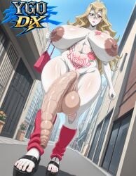 1futa 1girl ai_generated animal_penis bag blonde_hair blue_eyes blue_sky blush breast_tattoo breasts breasts_apart brown_eyes colored_skin copyright_name crosswalk day dutch_angle earrings excessive_foreskin feet flaccid flower flower_tattoo foreskin full_body futanari gigantic_breasts hair_between_eyes half-erect handbag heterochromia holding holding_bag huge_breasts huge_nipples huge_penis huge_testicles jewelry large_areolae large_penis large_testicles leg_warmers lipstick logo long_foreskin long_hair looking_at_viewer makeup nail_polish navel navel_piercing nipple_piercing nipple_rings nipples nude original_character outdoors penis phimosis piercing platform_footwear pubic_tattoo puffy_nipples road sandals sky solo standing stomach_tattoo street tattoo testicles tight_foreskin toeless_footwear toenail_polish toenails toes uncensored veins veiny_penis ygo-dix yu-gi-oh! yu-gi-oh!_5d's