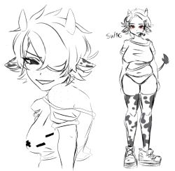 2024 artist_self-insert artist_upload big_breasts bigoldstinker biting_lip boobs chubby chubby_female cleavage cow_ears cow_girl cow_horns cow_print cow_tail freckles hair_over_one_eye high_quality highres ibispaint_(artwork) ibispaintx looking_at_viewer nipple_outline oc original original_artwork original_character self_insert self_upload sfw shirt short_hair sketch smiling_at_viewer smirk smirking_at_viewer smoking smoking_weed sneakers t-shirt thick_thighs thighhighs thighs underwear