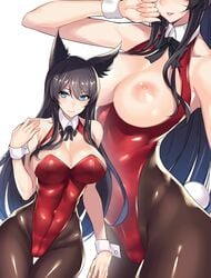 1girls ahri areolae big_breasts breasts bunny_girl bunnysuit ero_waifu female female_only large_breasts league_of_legends looking_at_viewer nipples solo