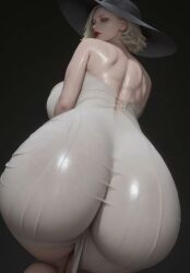 ai_generated alcina_dimitrescu_(cosplay) alternate_version_at_source animated ass_shake back_view big_ass big_butt blonde_hair breasts dark_background female grace_ashcroft grace_ashcroft_(dimitrescu_costume) hypet resident_evil resident_evil_9:_requiem shiny_skin short_hair simple_background steam steaming_body sweat tagme thick thick_legs thick_thighs thighs tight_clothing video wide_hips