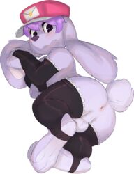 alpha_channel anus armwear backsack balls blush clothing fur furry furry_only girly hair hat lagomorph legwear male male_only mammal pawpads perineum purple_hair rabbit seth-iova simple_background solo stockings tail transparent_background