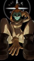 beautiful breasts determined digital_drawing_(artwork) glare human human_girl melancholy_(the_gaslight_district) melancholy_hill orange_hair red_eyes sitting snorvo08 the_gaslight_district
