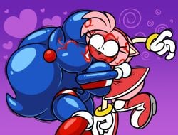 amy_rose big_breasts blush frost-lock hugging kiss_mark living_doll rule_63 sonic_(series) sonic_the_hedgehog
