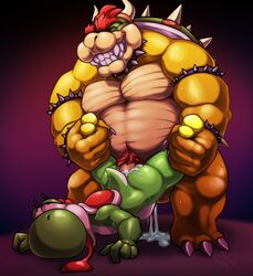 anal anal_sex bowser claws cum cum_in_ass cum_inside dinosaur duo gay hair hi_res horn koopa long_tongue male male_only male_penetrating mario_(series) milkybears nintendo open_mouth penetration penis protagonistsub_antagonistdom pubes red_hair reptile scalie sex shell simple_background smile spikes tongue tongue_out video_games yaoi yoshi