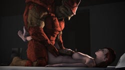 3d 3d_(artwork) alien bed big_penis breasts commander_shepard eradossfm female femshep foreplay huge_cock human interspecies krogan leg_lock leg_wrap lying male mammal mass_effect missionary_position muscular muscular_male on_back penis sex straight thick_penis urdnot_wrex video_games