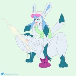 1boy absurd_res ahe_gao anal anal_masturbation anal_sex anthro anthrofied ass baseball_cap big_penis blue_eyes blue_fur canine chris_weller clothing cum cumshot dildo dildo_sitting eeveelution ejaculation erection feet foreskin furry girly glaceon hat hi_res huge_penis huge_testicles humanoid_penis large_ass long_ears male male_only mammal masturbation nintendo open_mouth orgasm orgasm_face paws penetration penis pokémon_(species) pokemon pokemon_(species) pokemon_dppt sex_toy simple_background solo squatting tail testicles text thick_thighs tongue tongue_out uncut video_games watermark wet wide_hips