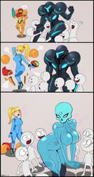 2girls 3_eyes 6+boys 6boys alien armor armored_dark_samus armored_samus arousal ass_shake big_ass big_breasts big_butt blonde blue_body bodysuit boobs_and_butt_pose breast_jiggle breasts comic curvy dark_samus dat_ass female flaunting helmet helmet_with_visor high_heels huge_ass huge_breasts jealous jealousy male metroid metroid_prime mole_under_mouth nintendo ponytail power_suit samus_aran seductive shadman showing_off sidelocks skintight taunting teasing transparent_body twerking upset varia_suit varia_suit_helmet zero_suit zero_suit_samus