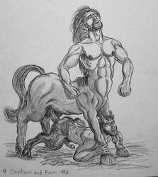 2boys abs anal anal_penetration anal_sex animal_genitalia_on_humanoid boner bulldog_position centaur doggy_style erect_nipples erection eyes_closed facial_hair fictional_interracial gay holding_ankles horns_and_hooves horsecock horsecock_on_humanoid humanoid_penis interspecies male male/male male_on_male male_only monochrome mouth_open orgasm_face pecs penis penis_size_difference pleasure_face prone_bone satyr sean_(artist) taur veiny_penis