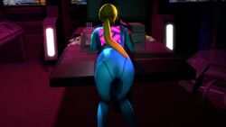 1girls 3d animated ass ass_shake bent_over blonde_hair bodysuit butt butt_shot clothed falcosfm metroid nintendo no_sound ponytail samus_aran source_filmmaker tagme video zero_suit_samus