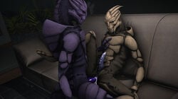 3d alien anal anal_sex cum eradossfm hand_on_chest male mass_effect penetration penis raised_leg sofa turian video_games yaoi