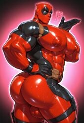 ai ai_generated balls balls_bulge balls_outline ballsack bara blowing_kiss deadpool male male_only marvel muscular muscular_chest muscular_male osupp-ai sweat tight_bodysuit tight_clothing wade_wilson yaoi