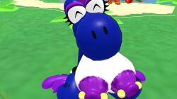 anthro big_breasts breasts closed_eyes female kneeling nintendo pierced_nipples solo_female thick_thighs vrchat vrchat_avatar vrchat_model yoshi