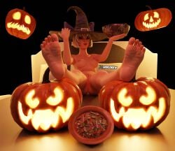 breznsfw completely_nude completely_nude_female feet feet_up foot_fetish fortnite halloween halloween_costume nude nude_female pussy razor_(battle_breakers)