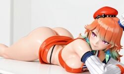 1female 1girls 3d ai_generated big_ass big_breasts bottomless exposed_ass hololive hololive_english hololive_myth looking_back lying_on_stomach microskirt takanashi_kiara