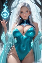 1girls ai_generated animestyle big_breasts blonde_hair breasts character_request copyright_request curvy curvy_figure digitalart female female_only green_eyes k_ai_ros_ light-skinned_female light_skin looking_at_viewer pants solo
