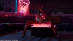 3d animatronic boobs_out breasts breasts_out club female female_only finger_in_mouth five_nights_at_freddy's fnaf fox fox_ fox_ears fox_girl foxy_(fnaf) foxy_(rubikon) furry furry_female horny looking_at_viewer nude piercing pussy sitting solo yellow_eyes