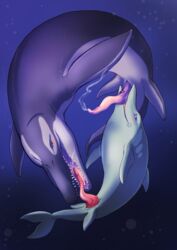 2boys blue_eyes blush brown_eyes cum dinosaur duo fellatio flippers gay half-closed_eyes hologram_(artist) ichthyosaurus kronosaurus licking male_only marine no_humans open_eyes open_mouth oral penis reptile sex sharp_teeth smile tongue underwater yaoi