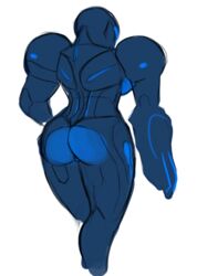 alien armor ass dark_samus glowing_pussy hand_on_hip metroid metroid_prime metroid_prime_3:_corruption over_the_shoulder phazon_slut rear_view simple_background