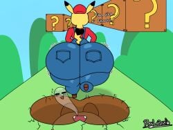 =w= ? anthro anthrofied ass ass_bigger_than_head ass_bigger_than_torso background big_ass bubble_ass bubble_butt closed_eyes clothing comic comic_page crater crushed_by_ass dialogue digital_drawing_(artwork) digital_media_(artwork) fangs female furry furry_female furry_only generation_1_pokemon gloves goomba heart heart_symbol hi_res highres hole huge_ass huge_butt mario_(cosplay) mario_(series) mario_bros no_humans open_mouth phantom pikachu png pokemon pokemon_(species) raylopez shortstack shortstack_female thick_thighs thighs walking wobble wobbling_ass yellow_body yellow_tail