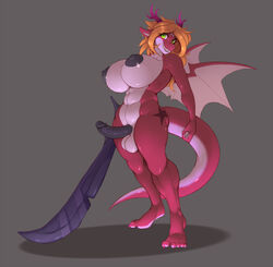 1futa abs anthro athletic balls big_breasts breasts conditional_dnp cutlass dickgirl dragon erection futa_only futanari horn huge_breasts humanoid_penis intersex melee_weapon nipples penis ryla solo solo_futa sword weapon wings wyntersun