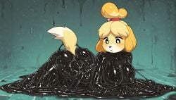 ai_generated animal_crossing anthro ass big_breasts breasts dcx32 female furry goo isabelle_(animal_crossing) lying marvel marvel_comics nipples slime solo spider-man_3 sticky symbiote tagme transformation