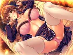 1girls before_sex blush bra breasts huge_breasts light-skinned_female light_skin noai_kuon pink_bra saijou_satoru taimanin_(series) taimanin_asagi taimanin_asagi_battle_arena