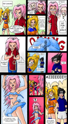 1boy 2girls breasts canon_genderswap comic dialogue doujin doujinshi english_text female human male multiple_girls naked naruko naruto nude rule_63 sakura_haruno sasuke_uchiha tagme text uzumaki_naruto