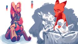 2018 antelope anthro arctic_fox arctic_fox_masseuse_(zootopia) ass_up canine clothed clothing dipstick_ears disney female fingering fingering_partner fox garter_belt garter_straps gazelle gazelle_(zootopia) group horn ittybittykittytittys kneeling legwear male mammal multiple_images nick_wilde nude panties sex simple_background stockings straight underwear white_background zootopia