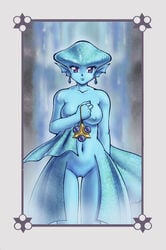 1girls big_breasts blue_skin breasts earrings female female_only fin fish_girl nicochi ocarina_of_time princess_ruto purple_eyes pussy solo the_legend_of_zelda zora