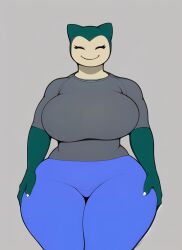 1girls ai_generated anthro anthrofied big_breasts blue_pants breasts chubby chubby_female closed_eyes creature creatures_(company) curvaceous curvy dark_green_skin female female_only game_freak grey_shirt huge_breasts humanoid large_breasts nai_diffusion nintendo no_nose pokemon pokemon_(species) snorlax stable_diffusion thick voluptuous voluptuous_female white_skin wide_hips yoga_pants