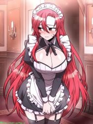 ai_generated cleavage garter_straps irina_philliard large_breasts maid maid_headdress miniskirt scar_on_face shy the_main_heroines_are_trying_to_kill_me webtoon webtoon_waifu