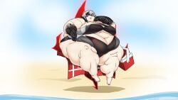 arlecchino_(genshin_impact) beach belly belly_button bikini breasts exposed_fat_belly fat fat_female fat_girl fat_woman female female_focus female_only genshin_impact hoyoverse light-skinned_female light_skin maxfullbody mihoyo mihoyo_technology_(shanghai)_co._ltd. obese obese_female sitting snezhnaya_girls solo solo_female solo_focus white_hair white_hair_female