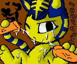 animal_crossing ankha artist_name bukkake crossover fictional_language game_and_watch hongege mr._game_and_watch nintendo one_eye_closed straight_hair tagme year_request