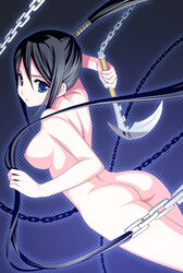 ass breasts chain_scythe kusarigama long_hair looking_back nakatsukasa_tsubaki nipples nude ponytail sickle sideboob soul_eater tied_hair very_long_hair weapon