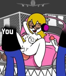 1girls 2boys blonde_hair cum cum_on_breasts cumshot handjob lisnovski mc_adore nintendo nude rhythm_heaven rhythm_heaven_fever sunglasses vaginal_penetration wink