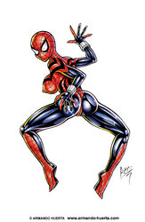 1girls armando_huerta ass_grab back_view clothes female female_only human human_only light-skinned_female light_skin looking_back marvel mayday_parker mc2 smooth_skin solo spider-girl spider-man_(series) superheroine tight_clothing white_background