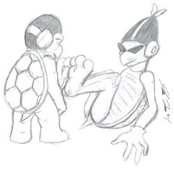 2boys boomerang_bros. cth feet gay gloves hammer_bros. headgear male_only mario_(series) monochrome nintendo straight_hair sunglasses super_mario_bros._3 traditional_media_(artwork) turtle yaoi