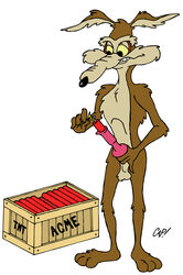 anthro canine cap! coyote dynamite erection fur furry holding_penis insertion lighting_fuse looney_tunes male male_only male_urethral_insertion mammal nude penis solo sounding standing urethral_insertion warner_brothers wile_e._coyote