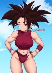 1girls breasts breasts dragon_ball dragon_ball_super female female female_focus female_only flytrapxx hands_on_hips kefla looking_at_viewer solo solo_female solo_focus wink winking_at_viewer