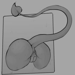 2025 4chan_anon ambiguous_form ambiguous_species anus ass butt_shot digital_drawing_(artwork) digital_media_(artwork) female freckled_butt freckles genitals grey_background greyscale humanoid_genitalia humanoid_vulva monochrome raised_tail rear_view shaded simple_background small_butt soft_shading solo spade_tail tail three-quarter_view vulva