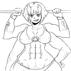 1girls 4_arms abs arms biceps bob_cut extra_arms female_abs franktonius girl_abs horns muscle_girl muscles muscular muscular_female original_character solo