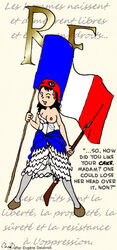 1girls black_hair casual_nudity english_text female_only france french french_flag french_revolution french_text full_body long_nipples marianne_(france) national_personification nonsexual_nudity one_breast_out propaganda public_domain rifle simple_background smile solo tagme white_background