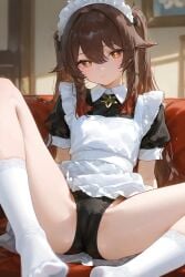 ai_generated clowenqq genshin_impact hoyoverse hu_tao_(genshin_impact) maid maid_uniform servant