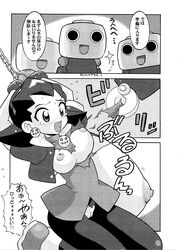 1girls areola big_breasts black_hair blush breasts chained chains comic doujinshi dress erect_nipples female jacket long_hair mega_man mega_man_legends monochrome pussy robot servbot tagme tears tied tied_hands torn_clothes translation_request tron_bonne