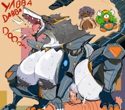 absurd_res anthro big_breasts bodily_fluids breasts cowgirl_position cum cum_in_pussy cum_inside cybernetics cyborg duo female from_front_position gear_(dirtyscoundrel) genital_fluids hi_res human machine male male/female male_human mammal on_bottom on_top sergal sex tagxo_(artist)