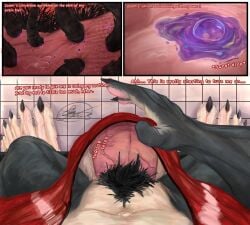 anthro balls claws dialogue english_text extreme_close-up extreme_size_difference feet first_person_view genitals hi_res ireonixhellcat macro male micro muscular muscular_male pawpads paws penis pubes size_difference solo text toe_claws vein veiny_penis